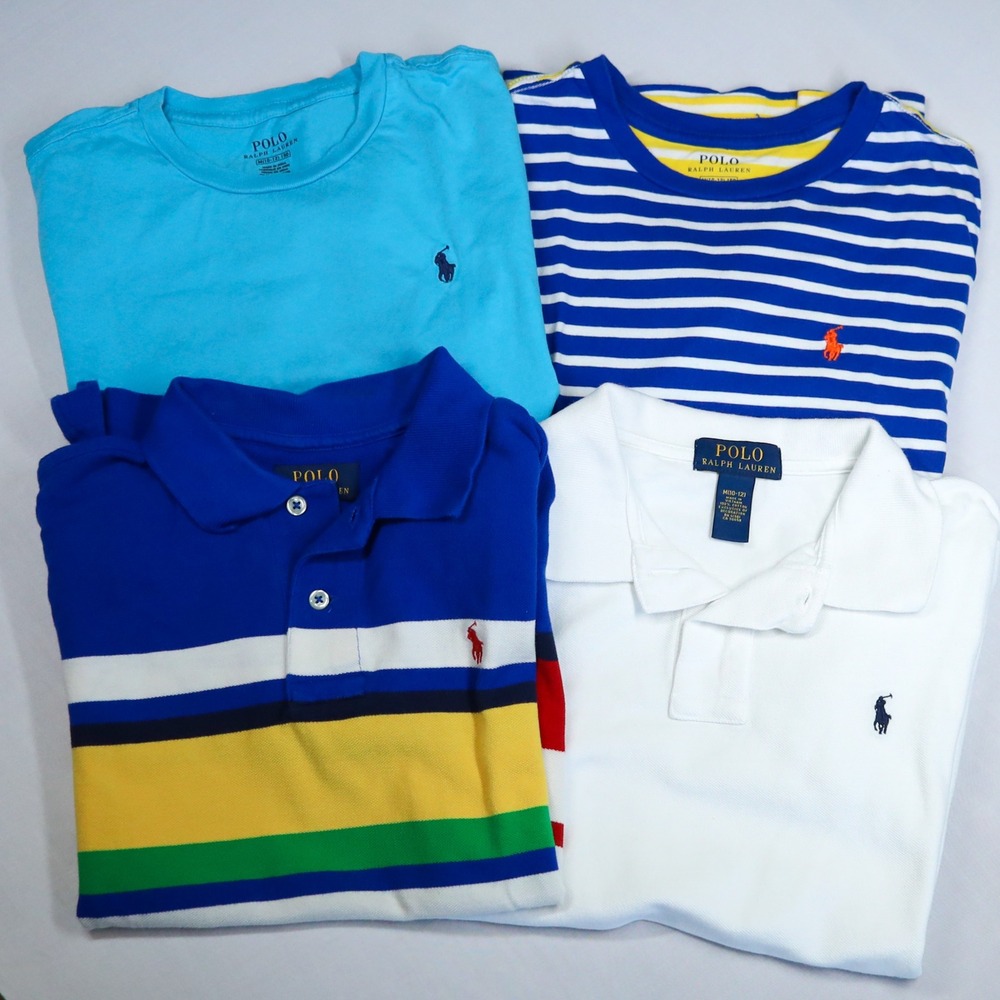 Polo Ralph Lauren Kids Shirt Bundle M 10-12 Blue White Striped Colorblock Lot 4
